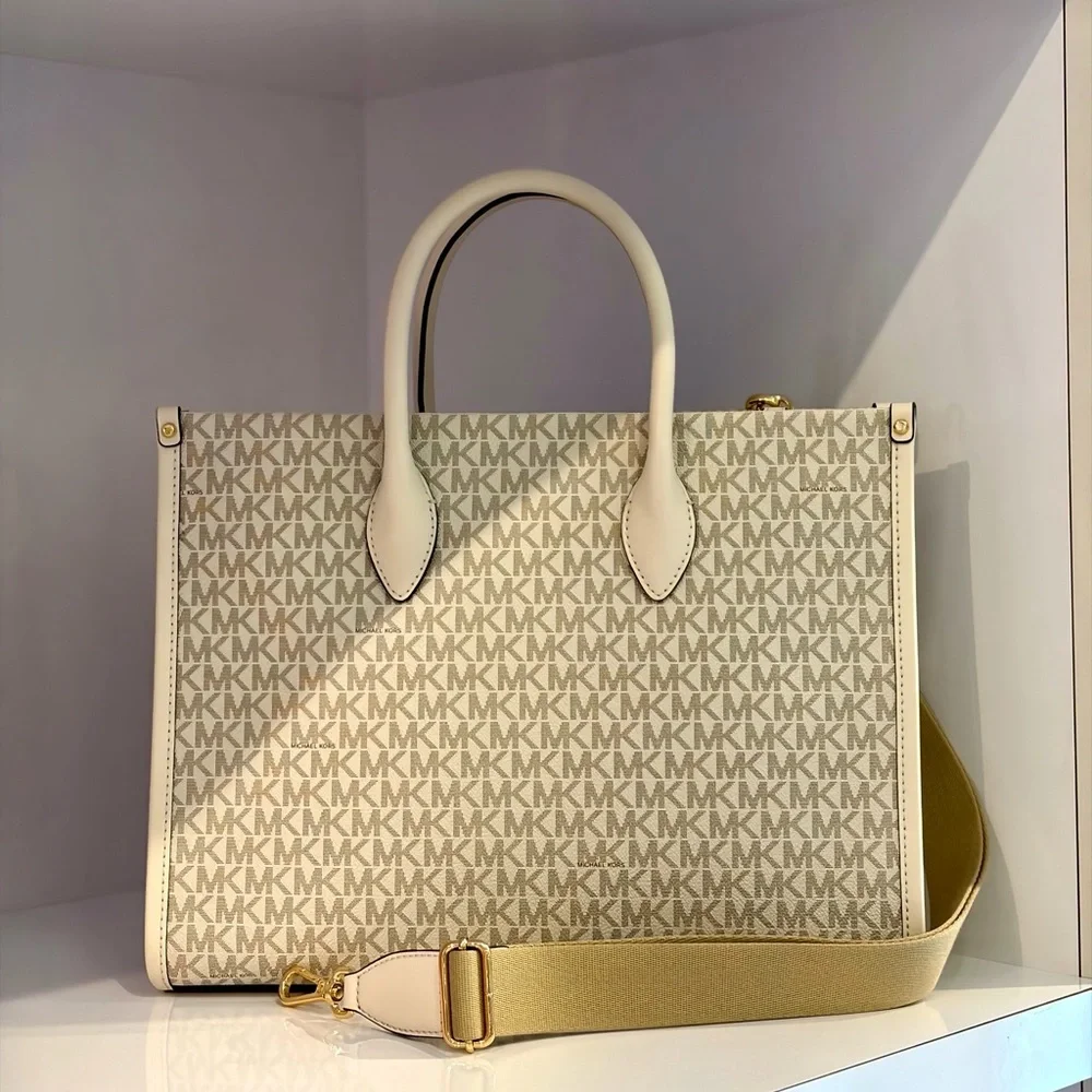 Michael Kors Cream Logo Tote Bag with Gold Accent